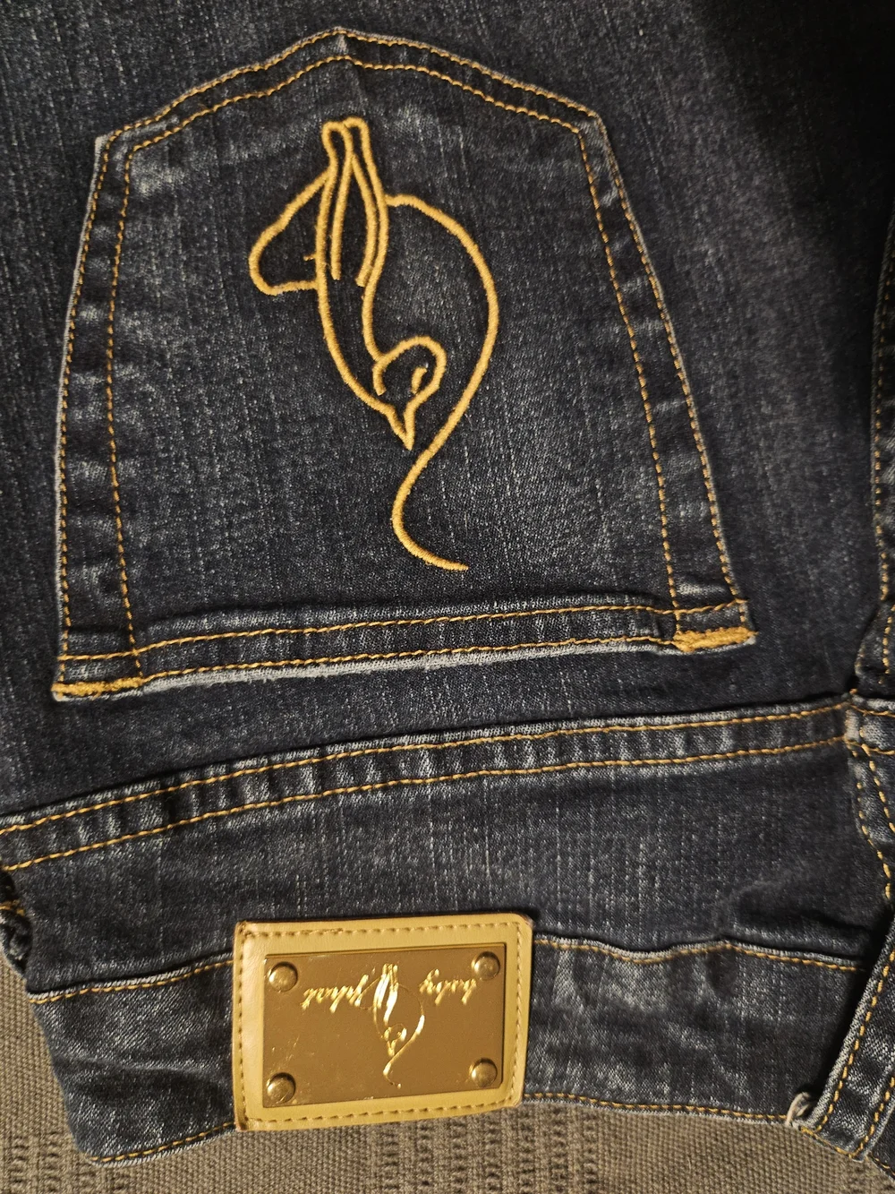 Baby Phat Dark Blue Jeans with Gold Embroidery